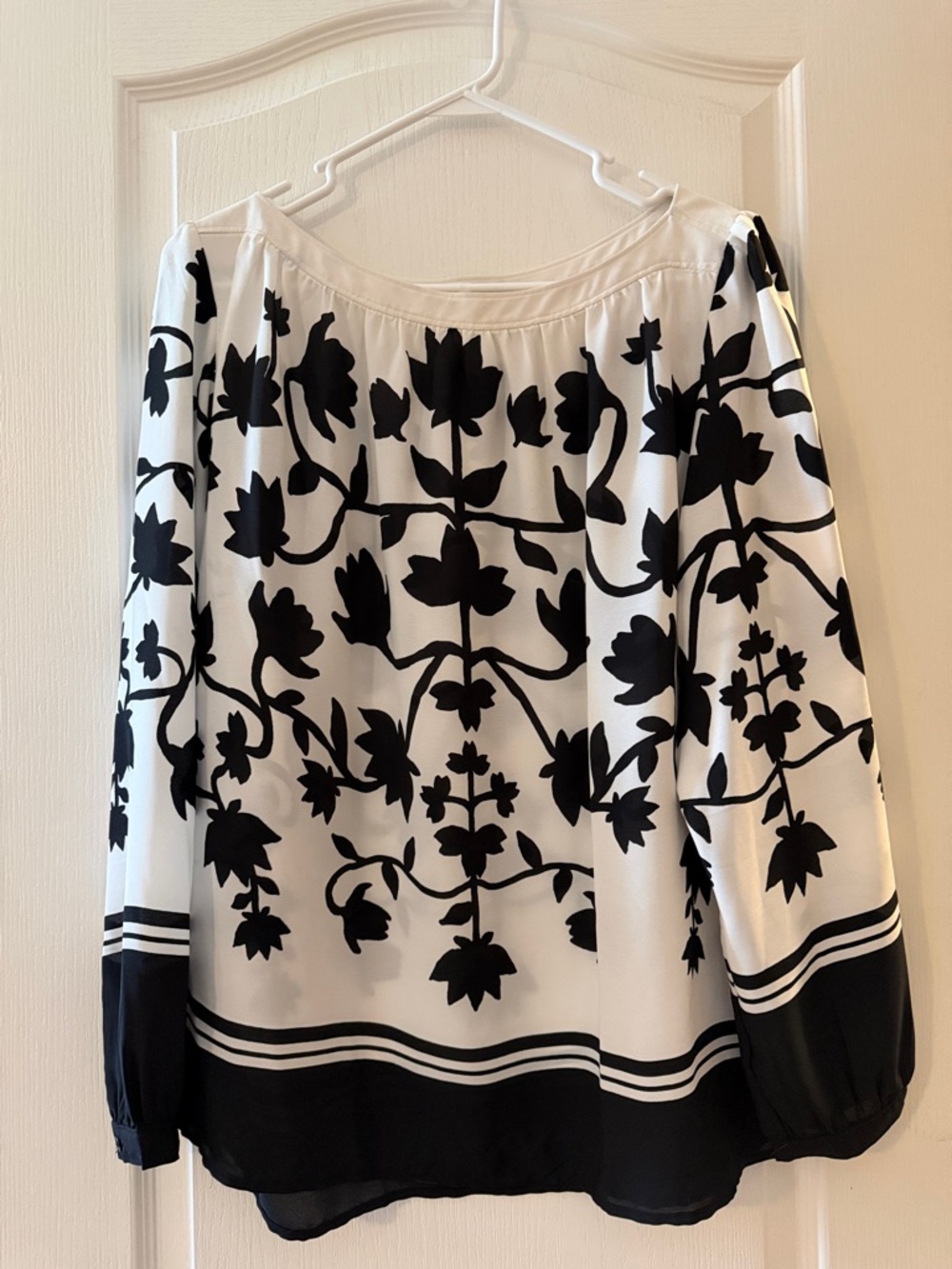 LOFT Black & White Floral Off-Shoulder Blouse